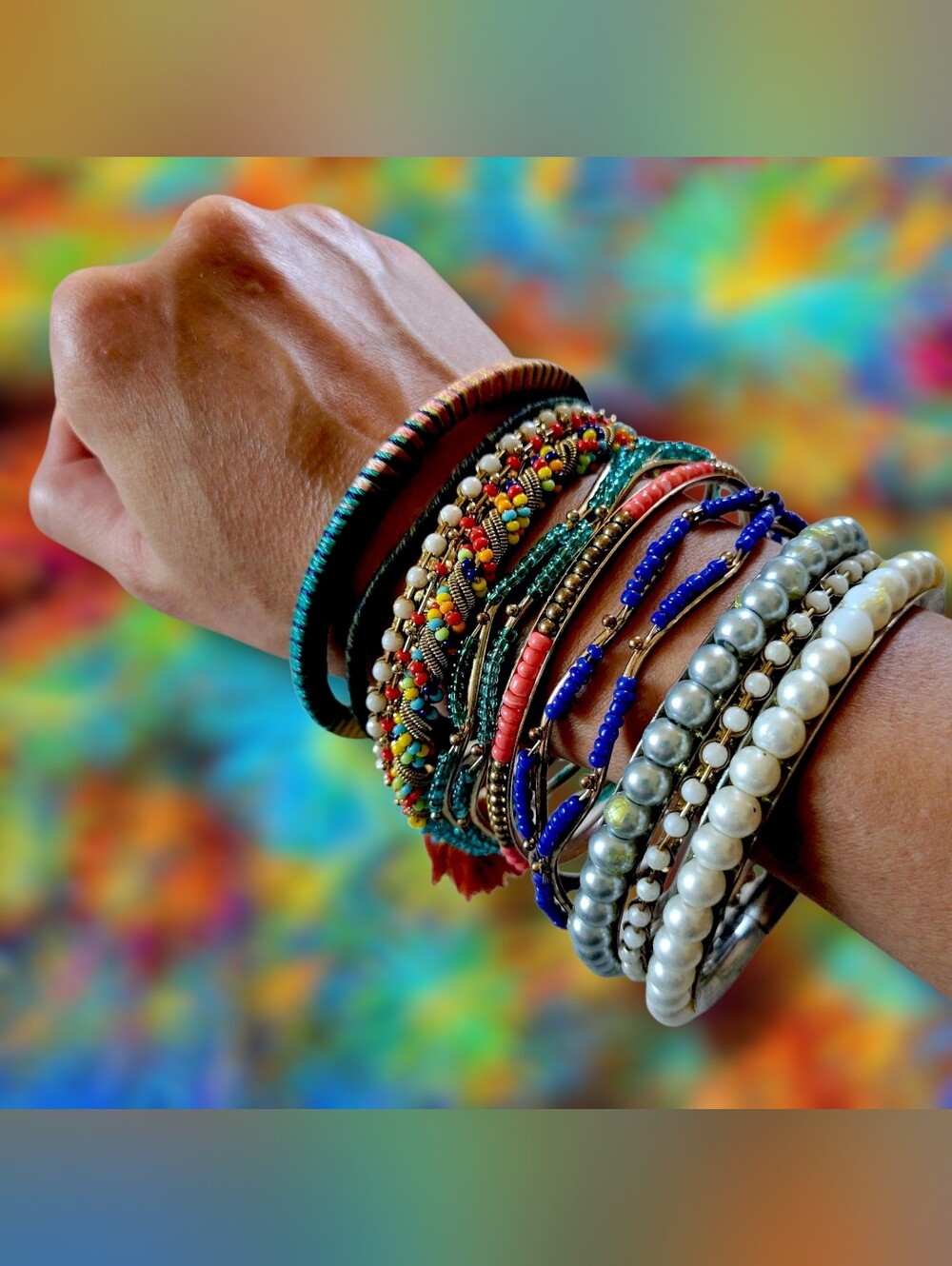 Mixed Colorful Fun Stack Y2K Boho Beaded/Faux Pearl Mix Bracelet Bundle [13pc]